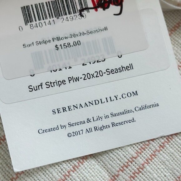 NEW Serena & Lily Surf Stripe Outdoor Pillow Cover (20” SQ)-Seashell Pink Red - Picture 2 of 2